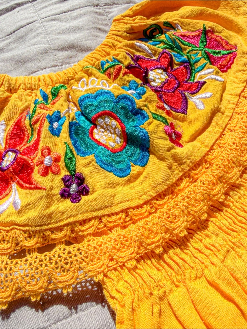 Traditional Peasant Campesino Mexican Dress 2t Yellow Vibrant Vintage Fiesta - Picture 4 of 6